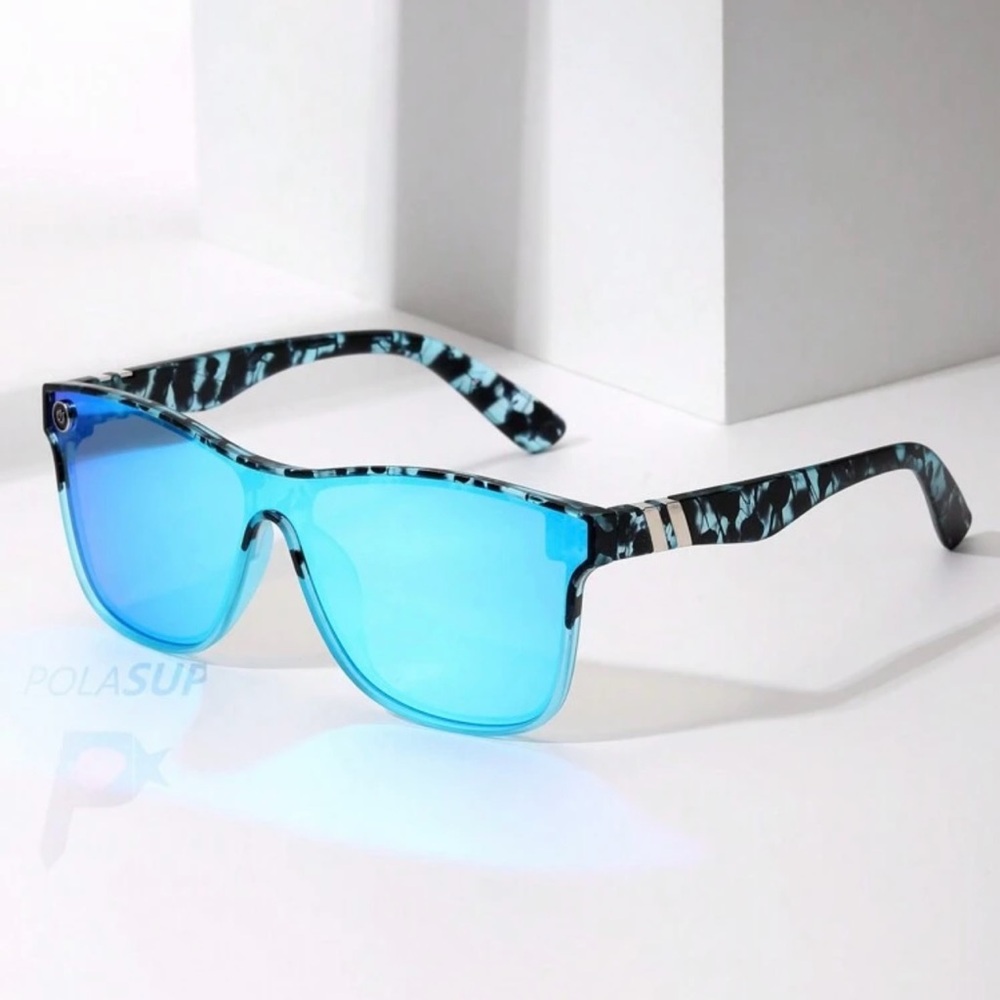 Mint Blue Tinted Sunglasses with Patterned Frame